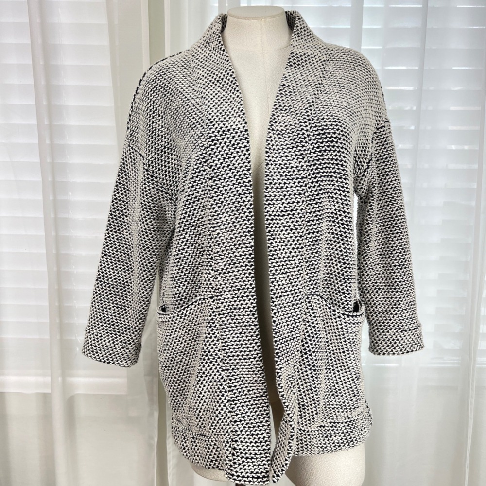 Marine Layer Womens Black White Textured Knit Open Front Cardigan Jacket XS - Picture 2 of 8